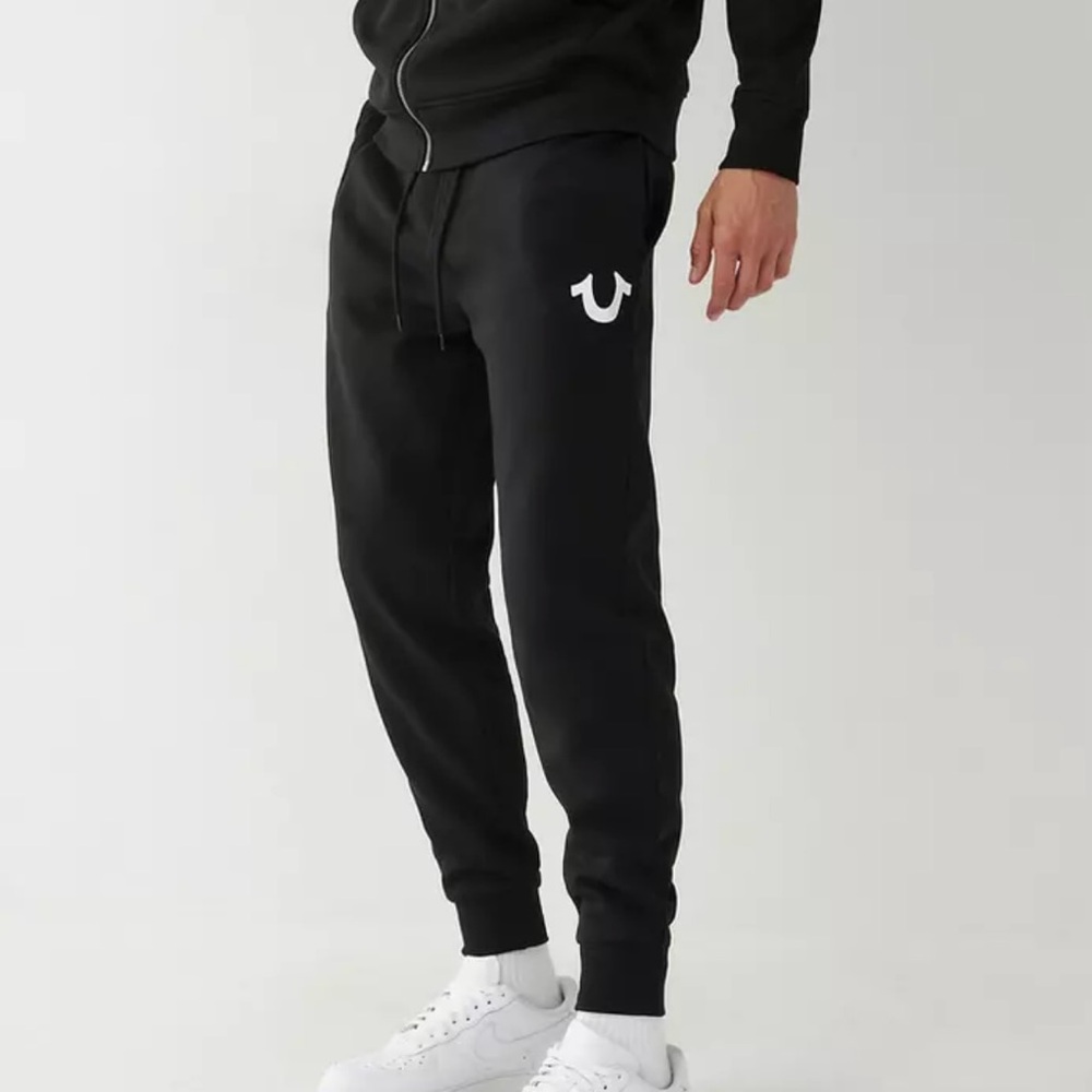 $109 TRUE RELIGION City Buddha Joggers Sweatpants Mens Large Jet Black NWT